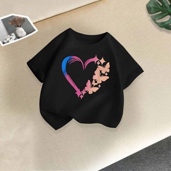 Sentuca Cute Girls Heart Print Shirts, Valentines Day Short Sleeve T Shirts, Soft Relaxed Everyday Tees Size 10-11 Years