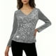 thumbnail image 1 of Karight Women's Sparkly Velvet Shirts, Long Sleeve V-Neck Slim Fit Sequin Tees Casual Party Fashion Outfits, 1 of 5