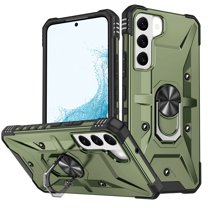 ELEHOLD Heavy Duty Rugged Case for Samsung Galaxy S21 FE,360° Rotation Ring Holder Kickstand Function Anti-Slip Work with Magnetic Car Mount Shockproof Protective Case,Armygreen