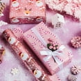 thumbnail image 2 of Christmas Pink Wrapping Paper Mini Roll, Santa Claus & Candy Cane, Metallic Foil, Rose Gold Foil Reversible Design for Festive Winter Holiday, Family Gathering, 17 inches x 32.8 Feet, 2 of 14