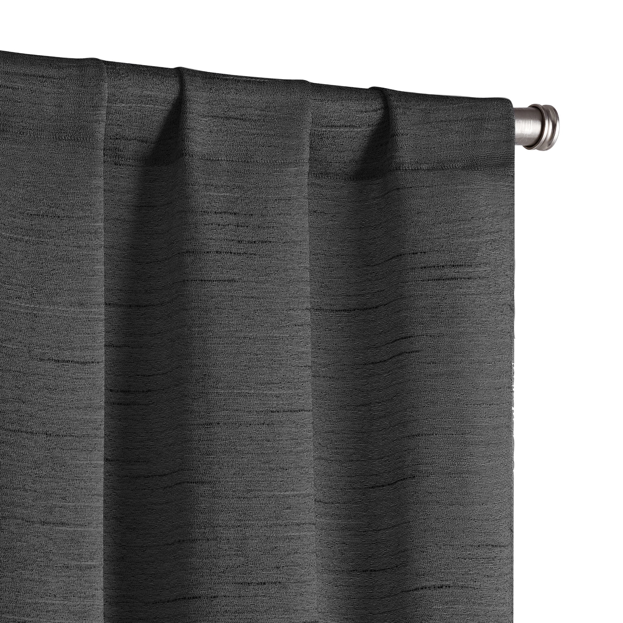 Mainstays Como Textured Light Filtering Curtain Panel Pair, Set of 2, Black, 37” W x 63” L