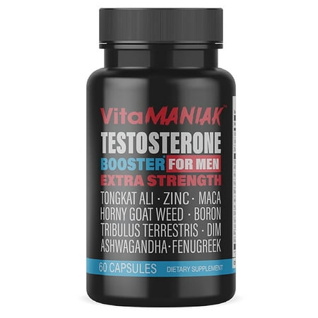 VitaManiak Testosterone Booster Extra Strength Men’s Health Supplement with Horny Goat Weed, 60 Capsules