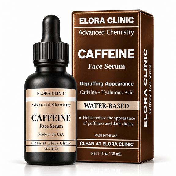 Elora Clinic Caffeine Eye & Face Serum with Hyaluronic Acid, Hydrating Formula for Puffy-Looking Eyes & Dark Circles