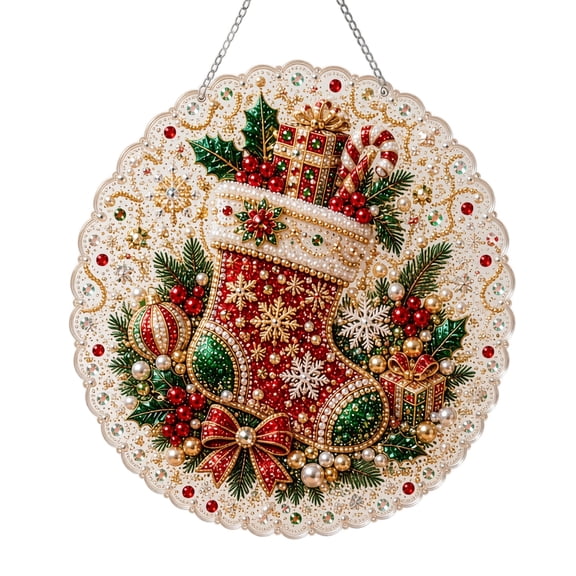 Christmas Pearl Diamond Art Kit, DIY Hanging Ornament for Holiday Tree Decor, 2D Diamond Painting Craft Set, Creative Seasonal Decoration Gift, 1PC