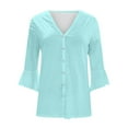 thumbnail image 5 of iHengLiXing Spring Plus Size Tops for Womens Dressy Casual Fashion Women Summer 3/4 Sleeve Cardigan Solid Color Casual Blouse Blue L, 5 of 5