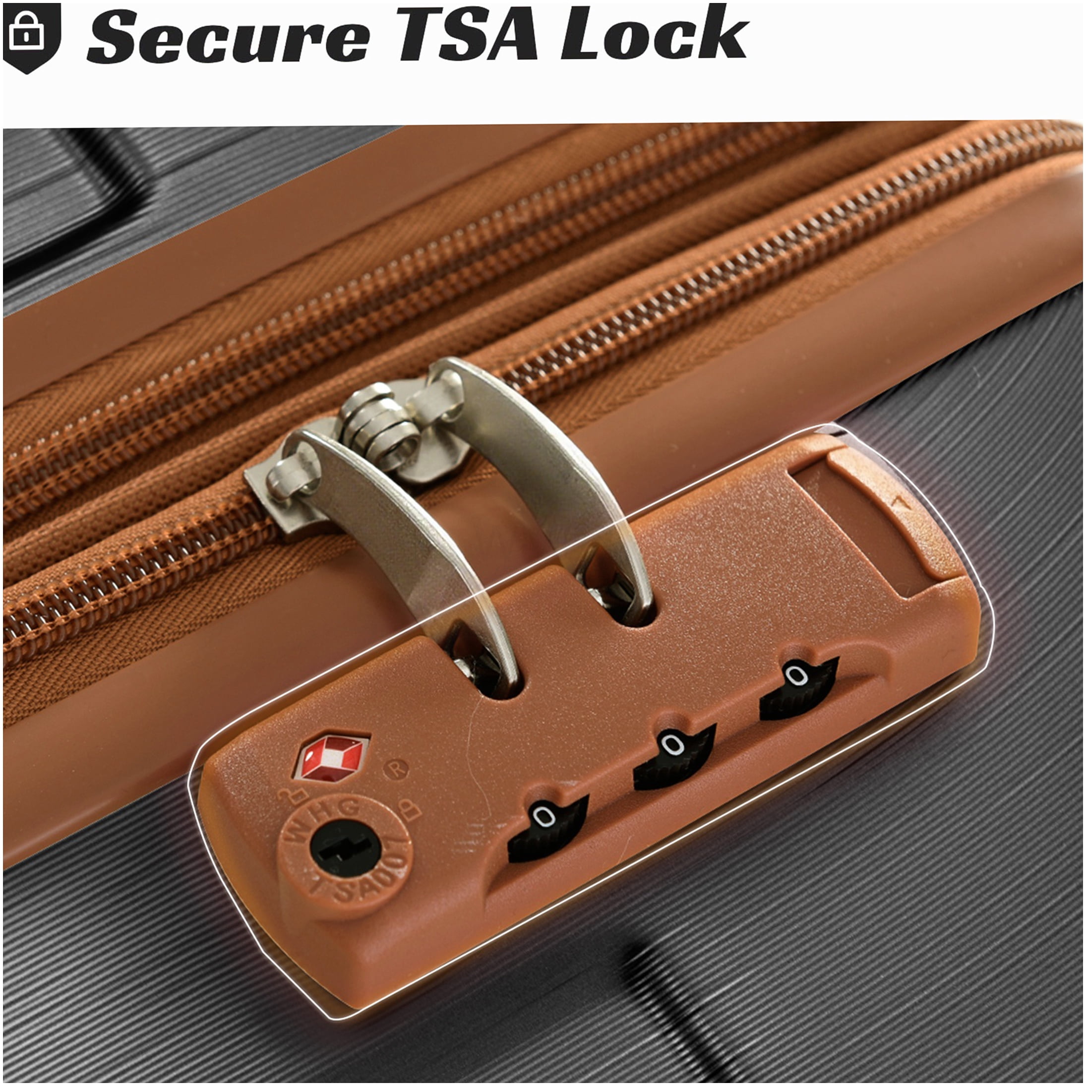 3 Piece ABS Hard Shell Luggage Set with Spinner Wheels and TSA Lock, Expandable Suitcases for Travel (Black Brown)