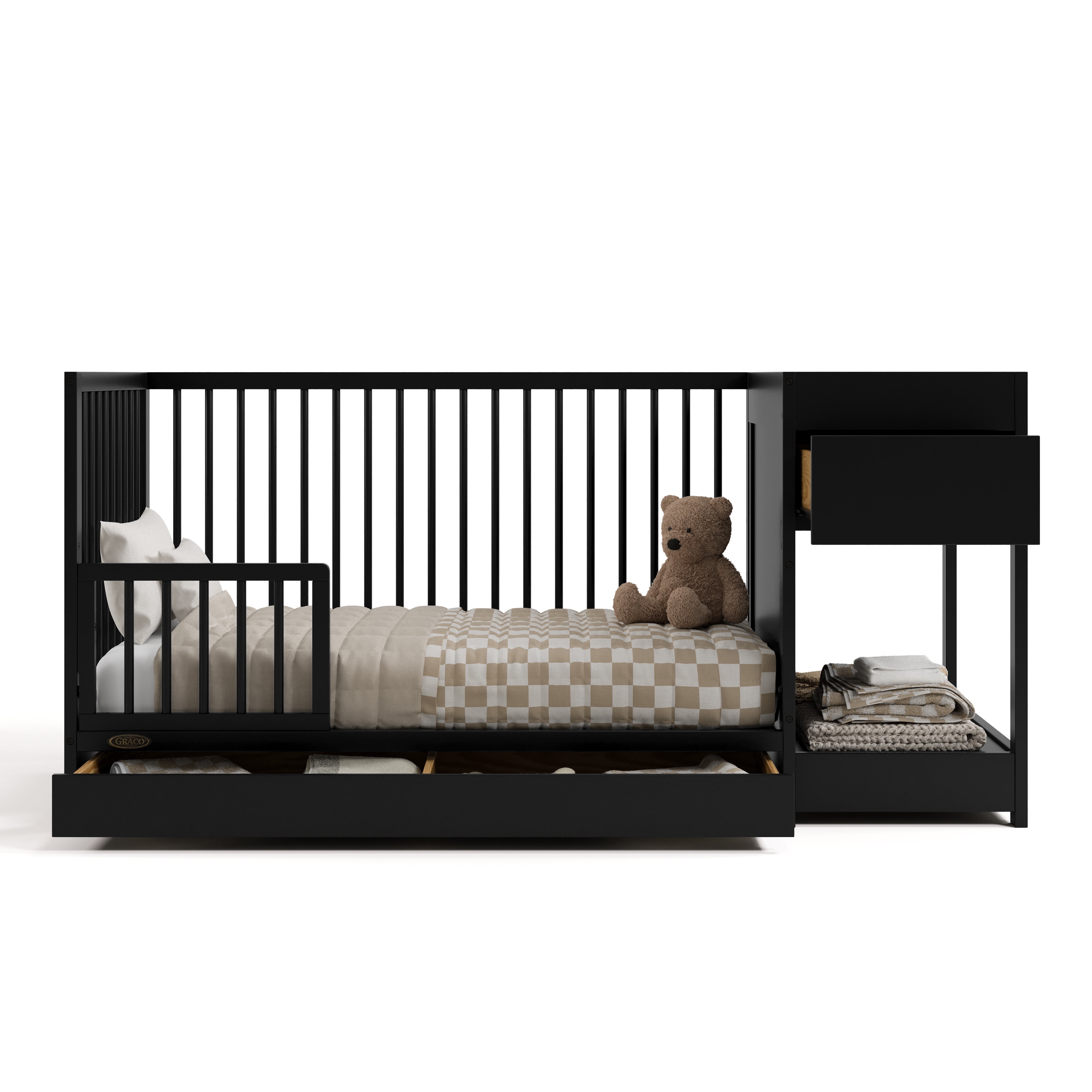 Graco Teddi 5-in-1 Convertible Baby Crib and Changer with Drawer, Black