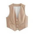 thumbnail image 3 of Cropped Suit Vest for Women Button Up Business Casual Dressy Waistcoat Vest Tops Khaki L, 3 of 9