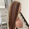 thumbnail image 3 of Highlight Honey Blonde Wigs Kinky Straight 13x4 Lace Front Human Hair Wig for Women, P4/27 Yaki Straight Human Hair Piano Color Lace Frontal Wigs 180% Density, 3 of 5
