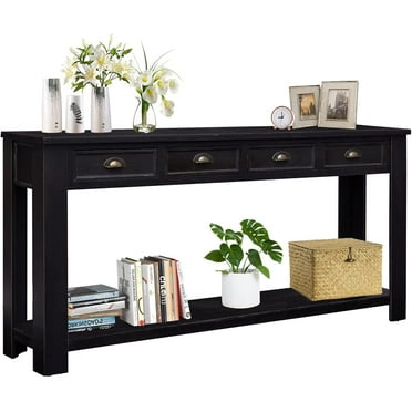 Kinbor 60'' Console Table Entryway Hallway Decoration Drawers Shelf Painted Black Rustic