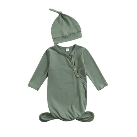 

Suanret Newborn Baby Girl Boy Knitted Romper Knotted Gowns Long Sleeve Solid Color Sleeping Bag With Hat Set Lake Green 0-3 Months