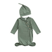 Opperiaya Baby Sleep Sack Set, Solid Color V-neck Sleeping Bag+Pointed Hat