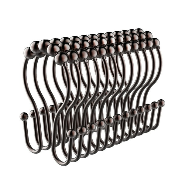 WEOKLL 12 Pack Plated Bronze Shower Curtain Ring Hooks, Easy Glide Metal Rollerball Double Shower Hook
