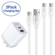 USB C Block+2PACK USB C Cables 6ft,AILKIN 20W PD Type C Charger Block QC3.0 Dual USB Wall Charger Adapter Plug USB C Brick Power Delivery Fast Charge Quick Charging Charger Block,White