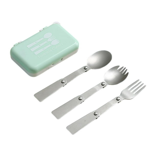 Juego de cubiertos para acampar, tenedor y cuchara plegables, juego de utensilios de cocina, vajilla Verde