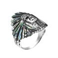 thumbnail image 2 of AeraVida Tribal Feather Crown Skull Style Abalone Shell Detail .925 Silver Ring-7, 2 of 6