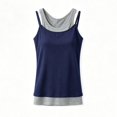 thumbnail image 3 of Women Double Layered Cami Tank Top with Built in Bra Spaghetti Strap Workout Yoga Camisole Color Block Strappy Crop Tops Going Out(Dark Blue,S), 3 of 3