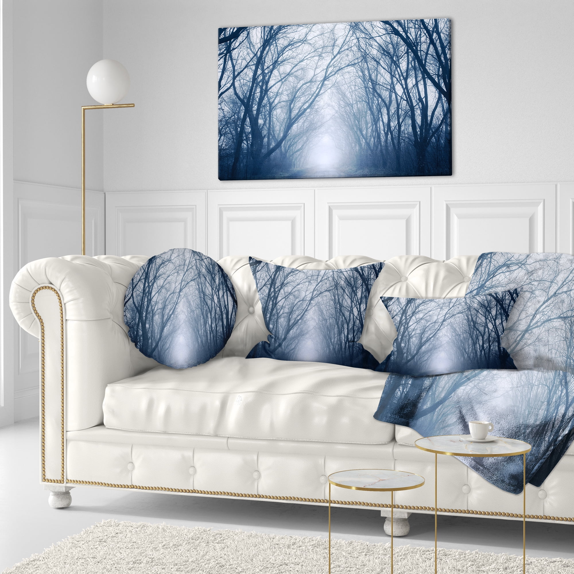 Designart Path in Dark Autumn Forest - Landscape Photography Throw Pillow - 12x20