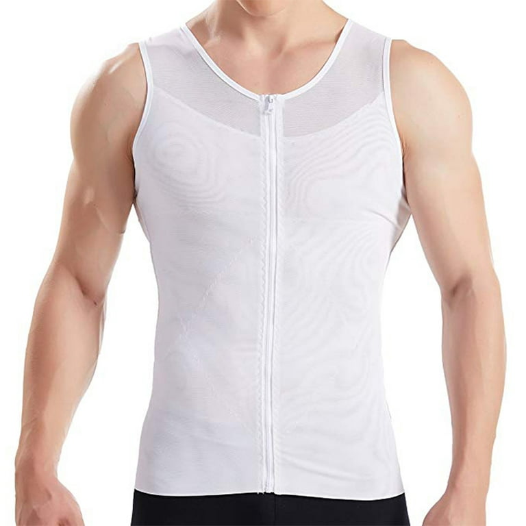 FITVALEN Mens Slimming Body Shaper with Zipper Compression Shirt Shapewear  Waist Trainer Corset Abs Tank Top Gym 