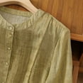 thumbnail image 6 of MIXUE Womens Summer Tops Solid Color Round Neck Botton Long Sleeve Retro Loose Tee Shirts Activewear,Green,M, 6 of 9
