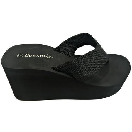 - L-2155HH Women High Wedge Platform Slides Flip Flop Open Toe Sandal Black