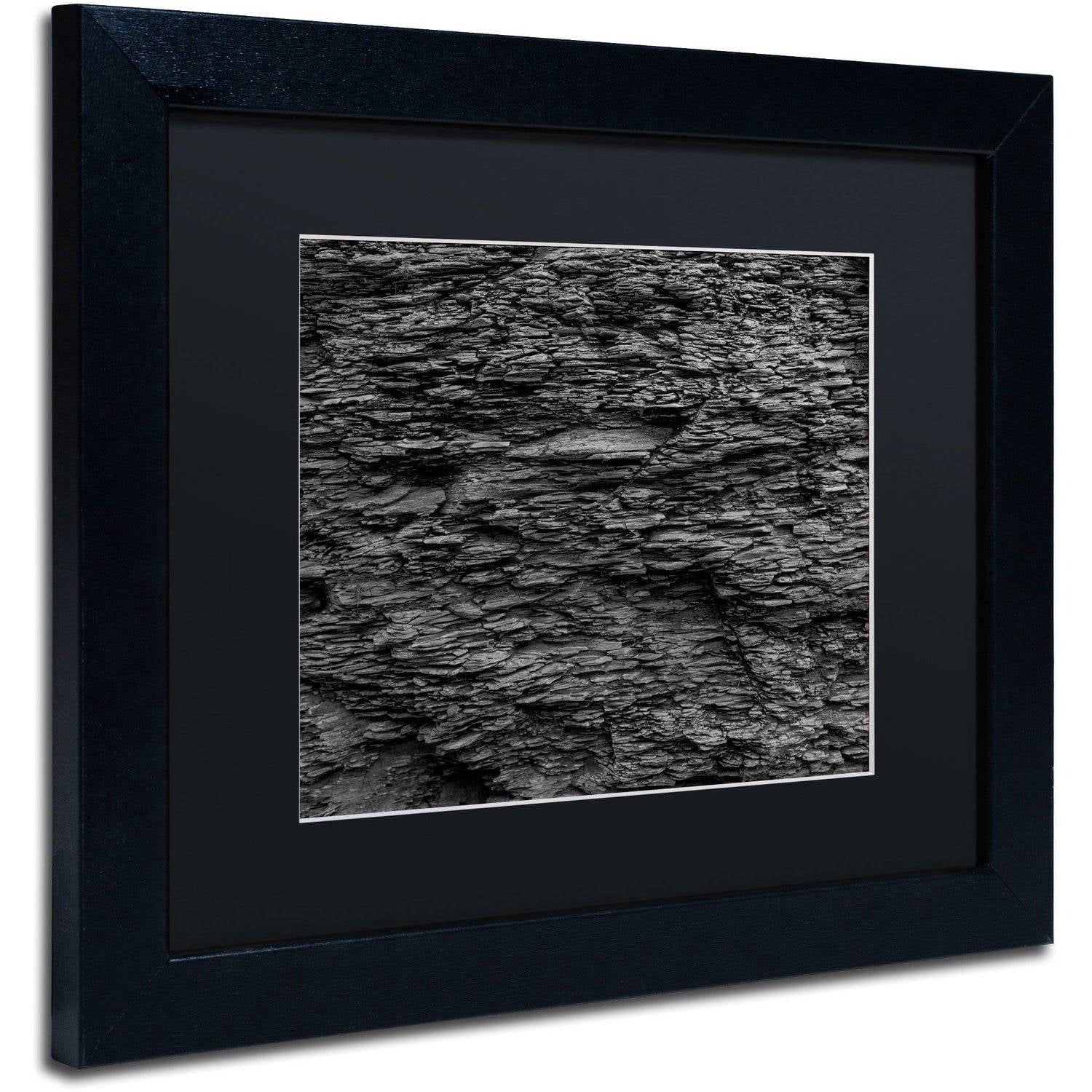 Trademark Fine Art "Shale Abstract in Black and White" Canvas Art by Kurt Shaffer, Black Matte, Black Frame