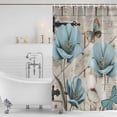 thumbnail image 3 of Teal Blue Tulips Shower Curtain, Waterproof Shower Curtains for Bathroom, Spring Floral Barn Doors Vintage Wood Beige Washable Fabric Bathtub Curtain Set Bath Decor with 12 Hooks Stall 36"x72", 3 of 8