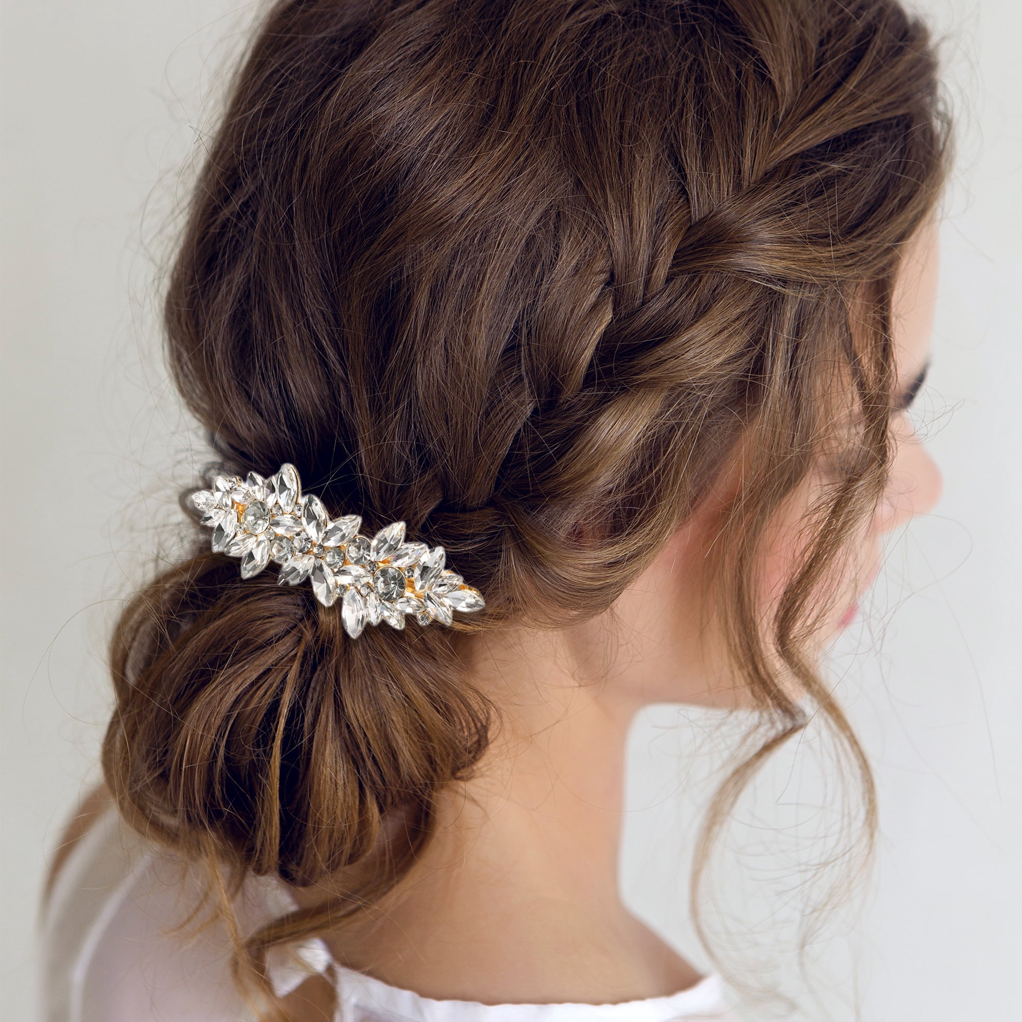 Unique Bargains Rhinestone Flower French Hair Clips and Barrettes Gold Tone