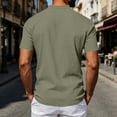 thumbnail image 6 of Mens Linen Short Sleeve Shirt, Stand Collar Relaxed Fit Breathable Top for Business Casual and Daily Wear Army Green 2XL, 6 of 7
