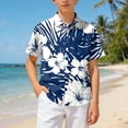 thumbnail image 4 of CAICJ98 Boys Hawaiian Shirt Tropical Short Sleeve Cool Cute Casual Button Down Tops for Youth Kids Summer Beach (Blue,4-5 Years), 4 of 6