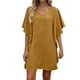 thumbnail image 1 of Mujeres manga corta vestidos de verano cuello en V sólido Batwing manga suelta cambio longitud de rodilla casual cómodo vestido corto de manga larga para mujeres, 1 of 6