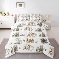 Castle Fairy 3-Piece Queen Size Comforter Set - Animal Deer Merry Christmas Print