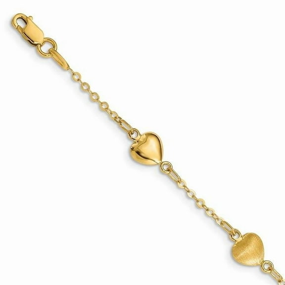 Primal Gold 14 Karat Yellow Gold Brushed and Polished Hearts Bracelet