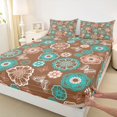 thumbnail image 4 of jejeloiu Earthy Floral King Sheets For Men Women,Boho Print Bedding,Brown Turquoise,4-Piece,1 Flat Sheet, 1 Fitted Sheet and 2 Pillowcases, 4 of 6
