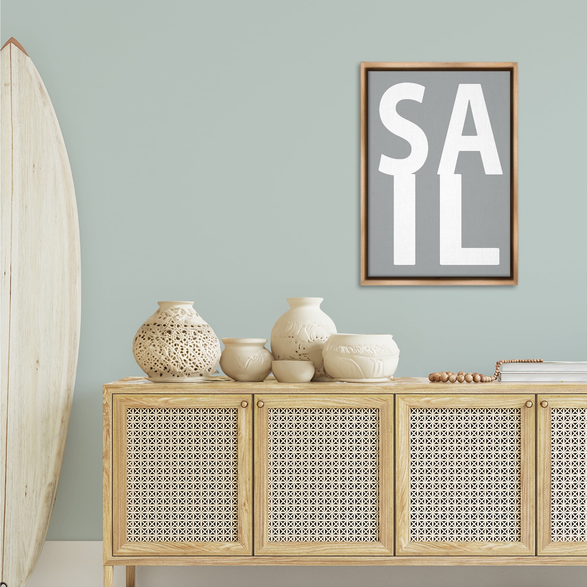 Stupell Industries Sail Word on Grey Typography Painting Brown Floater Framed Art Print Wall Art, 21 x 31