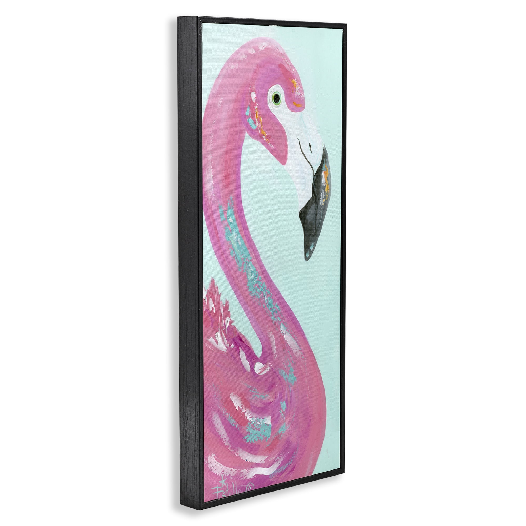 Stupell Industries Odd Flamingo Portrait Animals & Insects Painting Black Framed Art Print Wall Art, 10 x 24
