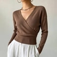 thumbnail image 2 of Lmueinov Womens Long Sleeve Knit Shirts Wrap V-Neck Cropped Pullover Sweater with Ribbed Hem for Women Cross Front Soft Business Casual Tops, 2 of 7