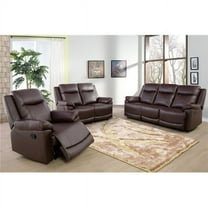 Lifestyle Furniture LSFGS4781 3 Piece Reclining Living Room or Office Sofa Set, Bonded Leather - Brown