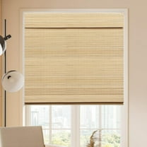 LUCKUP Cordless Bamboo Roman Blinds Shades for Indoor Windows-Blackout Room Darkening Roman Blinds with 6" Valance Cover Enhanced Privacy, 26" W x 64" H