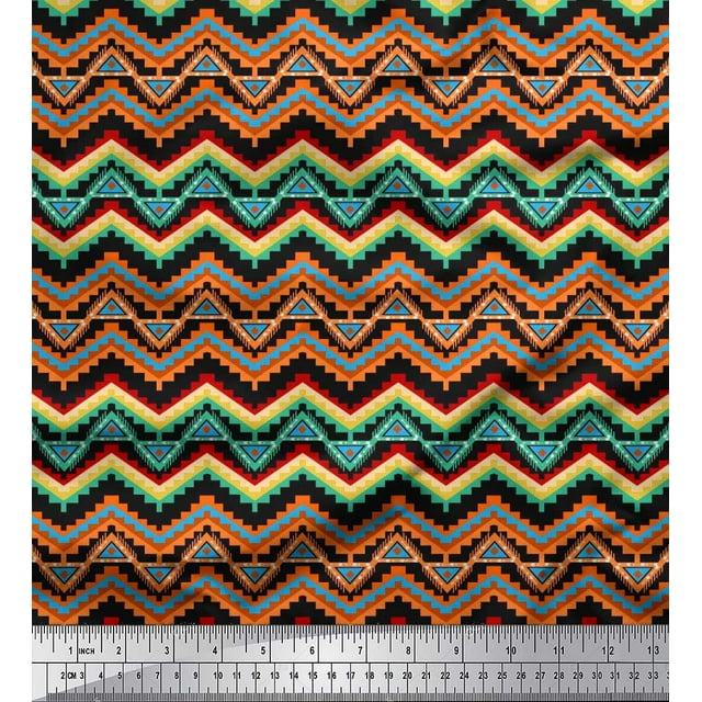 Soimoi Georgette Viscose Fabric Geometric Southwestern Decor Fabric Printed Yard 42 Inch Wide