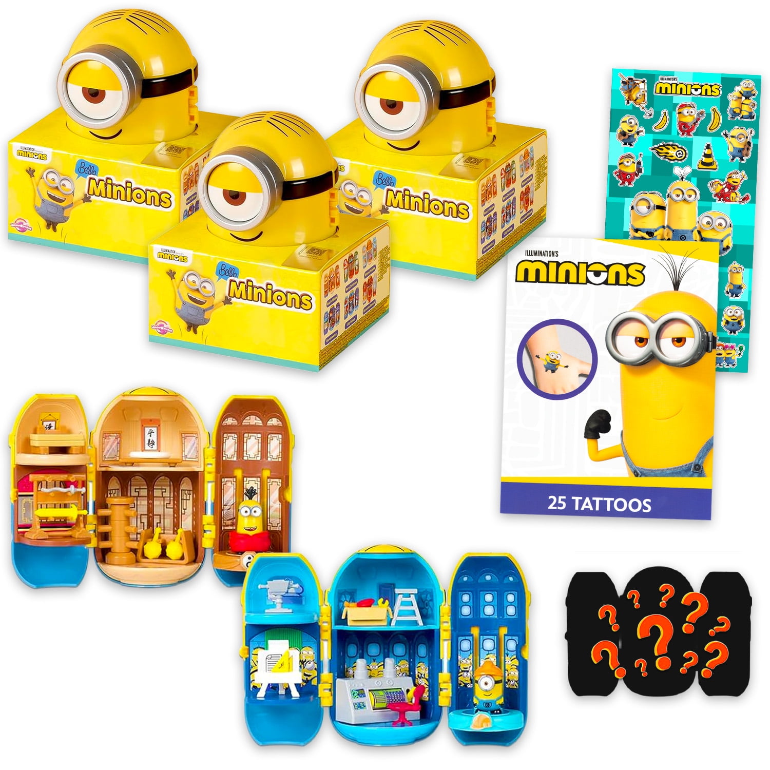 Minions Blind Box 3 Pack - Bundle with 3 Despicable Me Mystery Mini Figures Plus Stickers, More | Minions Mystery Figures with Accessories Blind Box Decor