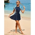 thumbnail image 6 of IDOPIP Women Short Sleeve One Piece Rash Guard Modest Swimsuits Dress Zipper Bathing Suit Skirt with Short, 6 of 7
