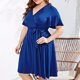 thumbnail image 5 of Puntoco Vestido De Manga Corta Con Cuello En V, Vestido Casual De Mujer, Talla Grande, Cuello En V, Sólido Y Estampado, Manga Corta, Vestido Bohemio, Vestido Con Vuelo, Azul Xl, 5 of 8