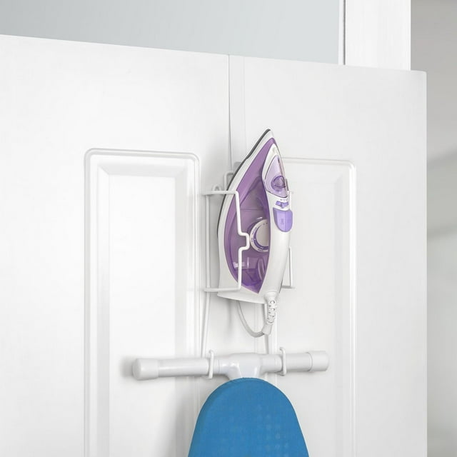 Mainstays Hanging Door Ironing Board and Iron Rack, Suitable for Storing T-leg and Four-leg Ironing Boards, Wall Mount