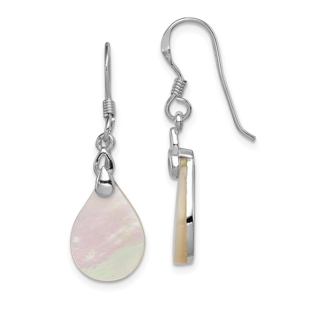 925 Sterling Silver Mother Of Pearl Teardrop Drop Dangle Earrings Natural Stone Shell