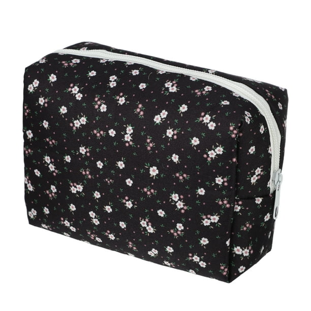 1 Pc Bolsa Cosmética Floral Portátil para Mujeres para Vacaciones y Viajes de Negocios Negra de Poliéster