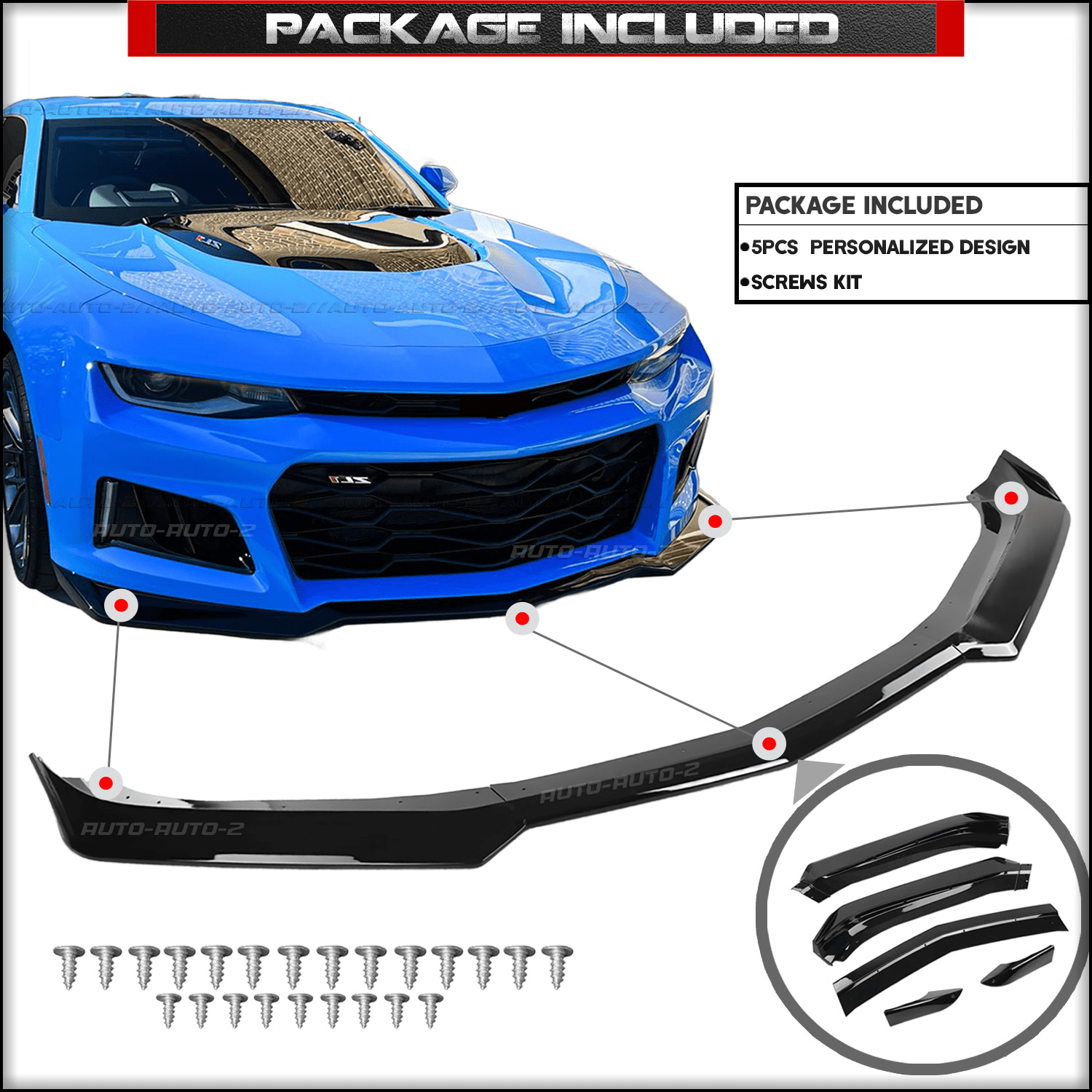 Booming up Front Bumper Lip Splitter Fit for Chevy Camaro LT/LS/RS/SS Models 2016-2023 (Will Not Fit ZL1 Bumper Models) Gloss Black