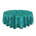 thumbnail image 5 of Teal and Gold Geometric Lattice Pattern Round Tablecloth 60"x60",Wrinkle Wipeable Table Cloth for Kitchen Dining Room Picnic Patio Party, 5 of 6