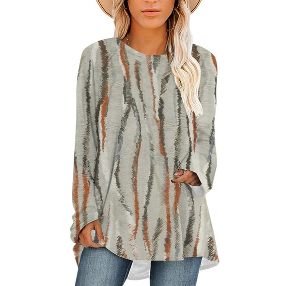 CLOOCL Women Plus Size Blouse Plain Vintage Pattern Print Fall Long Sleeve Casual Tops