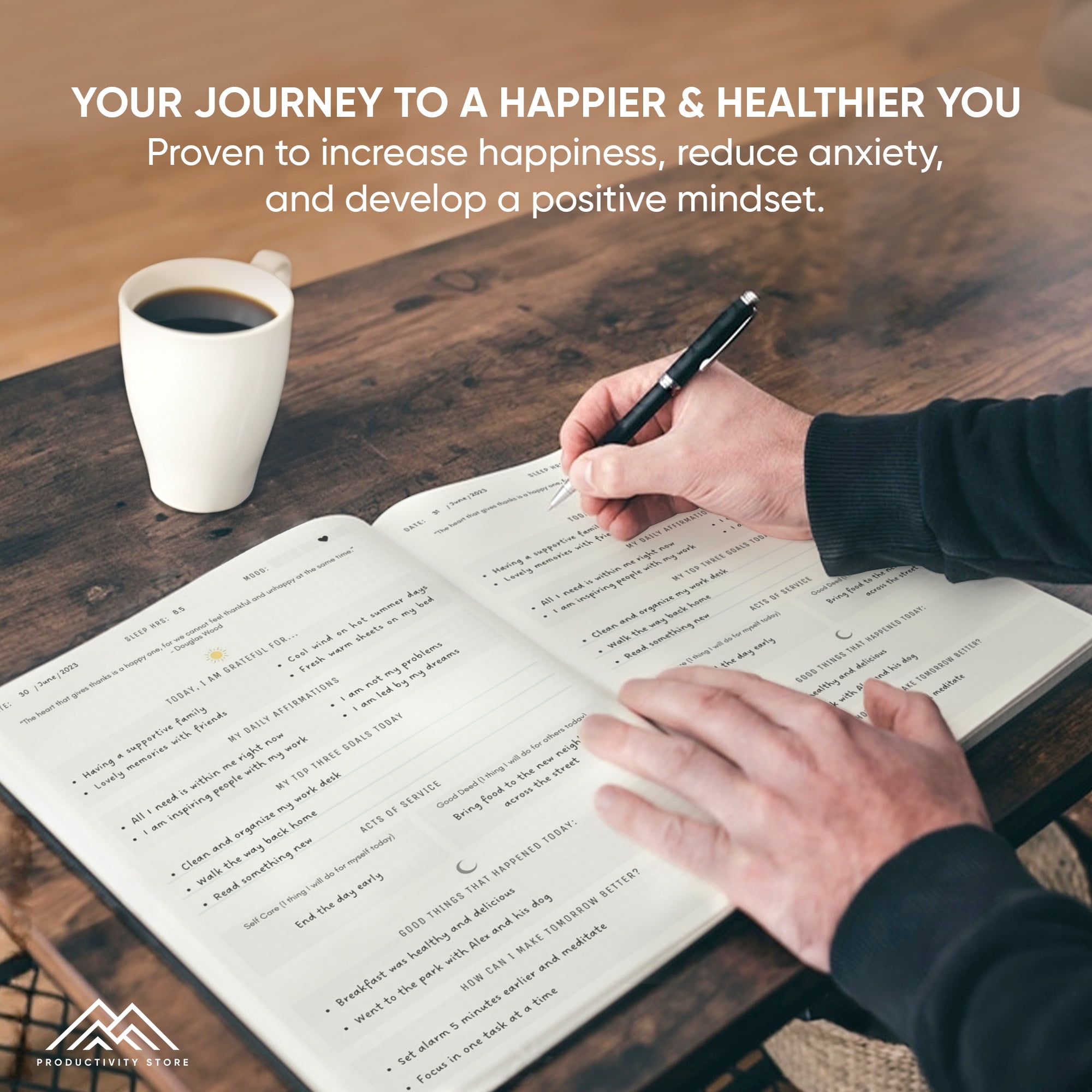 PRODUCTIVITY STORE Gratitude Journal & Self Care Journal - Guided Journal, Mindfulness Journal & Mental Health Journal All-In-One - Premium Daily Journal For Women & Men - A5 5.8" x 8.3" - Black